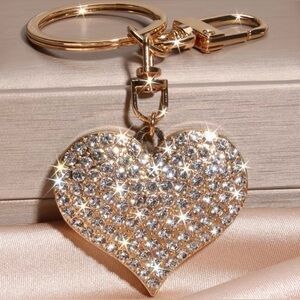 Heart Bag Purse Charm Gold Tone with Sparkling Rhinestones Keychain